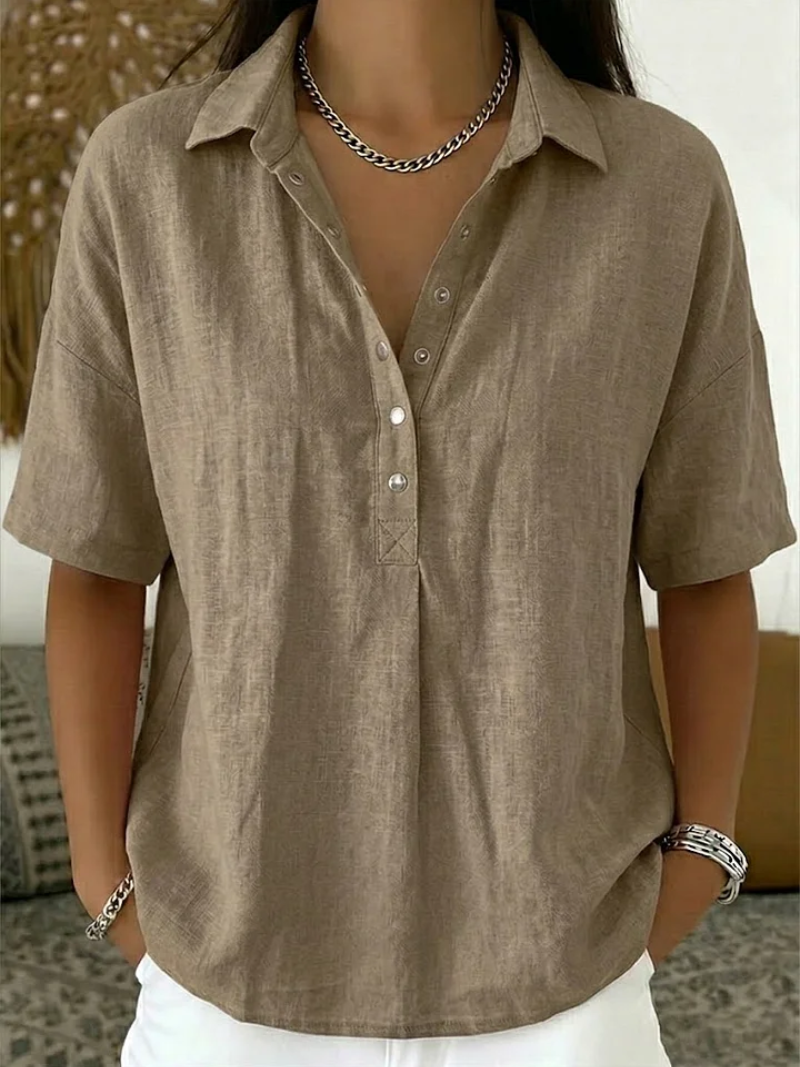 Women's Casual Button Placket Collared Blouse