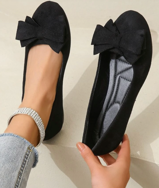 Damen elegante Ballerinas mit Schleifenakzent