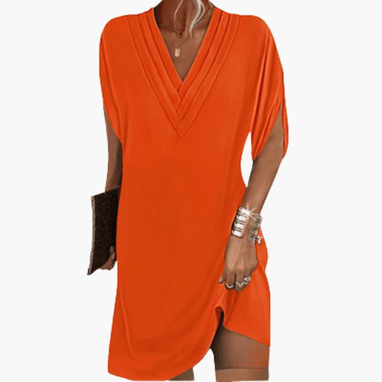 Women's Relaxed V-Neck Shift Dress with Draped Sleeves