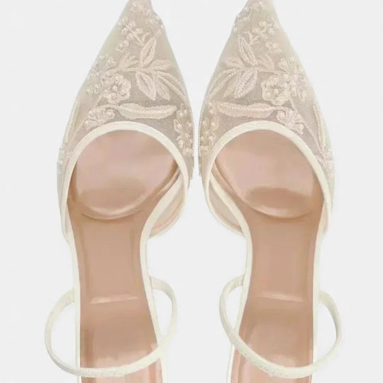 Women's Embroidered Mesh Pointed Toe Stiletto Mules