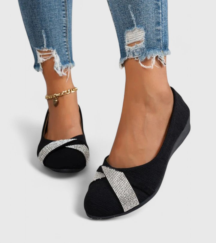 Women's Rhinestone Cross-Strap Comfort Ballet Flats