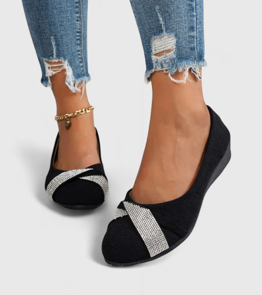 Women's Rhinestone Cross-Strap Comfort Ballet Flats