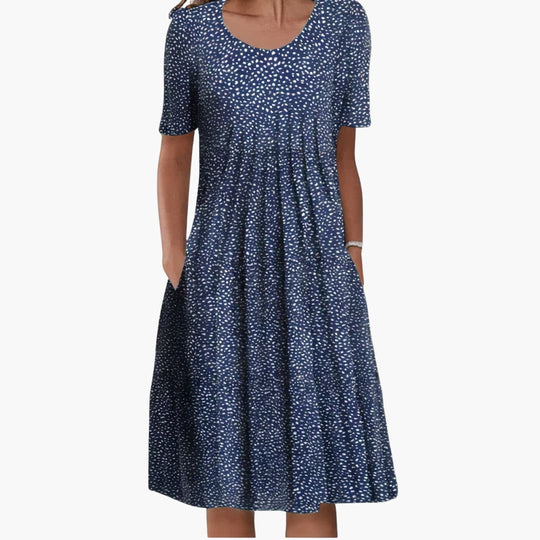 Women's Printed Pocket Midi Dress with Relaxed A-Line Fit
