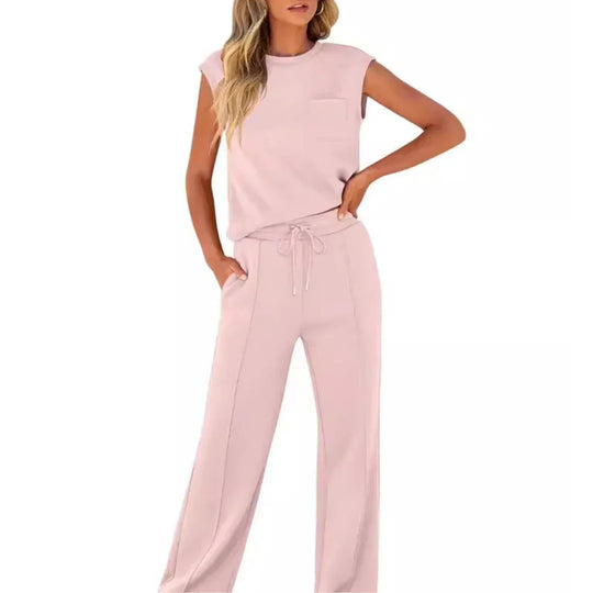 Women's Casual Sleeveless Top & Wide Leg Lounge Pants Set