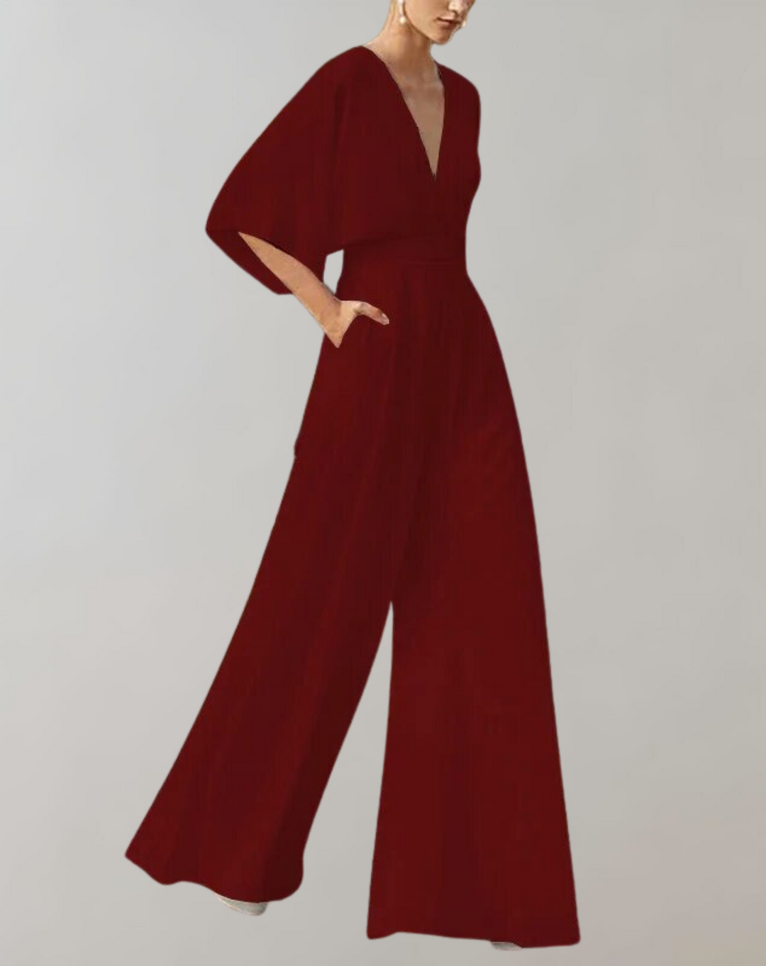 Women's Elegant V-Neck Wide Leg Cape Sleeve Jumpsuit