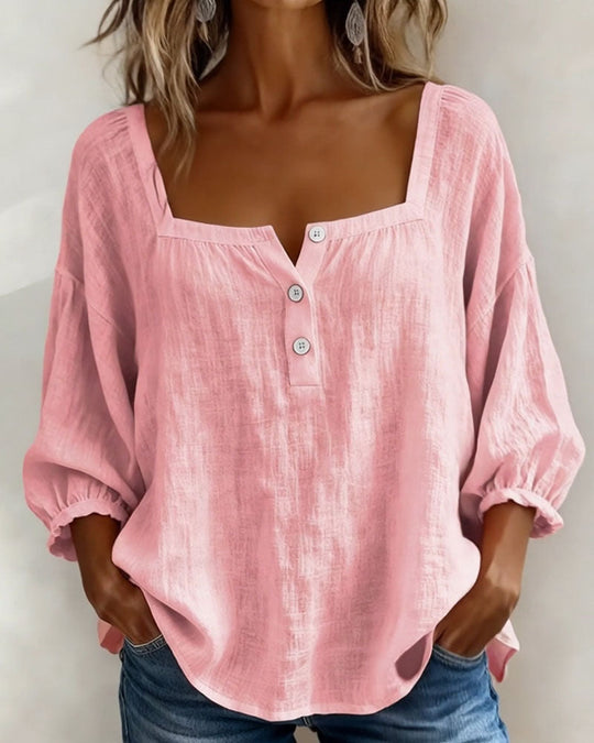 Women's Relaxed Square-Neck Button Detail Blouse