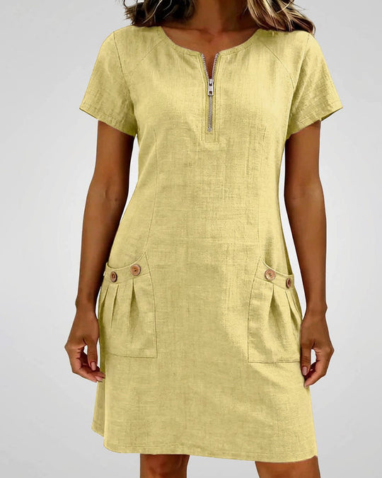 Damen Freizeitkleid mit Reißverschluss und Taschen