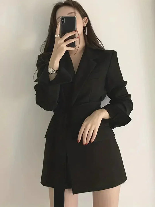 Damen Gürteldesign Wickel Blazer Kleid