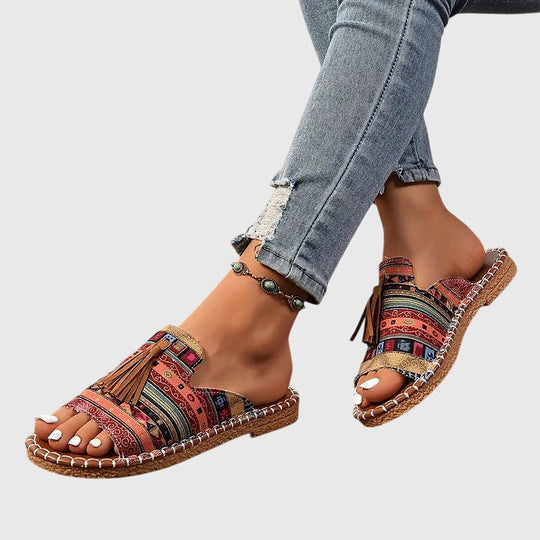 Women's Bohemian Tassel Slide Sandals with Tribal Print
