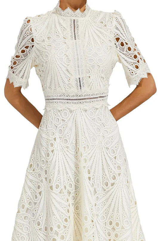 Women's Elegant Lace High Neck Midi Dress