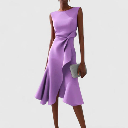Women's Elegant Sleeveless Mermaid Midi Dress with Waist Tie