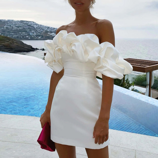 Women's Elegant Off-Shoulder Ruffle Sleeve Mini Dress