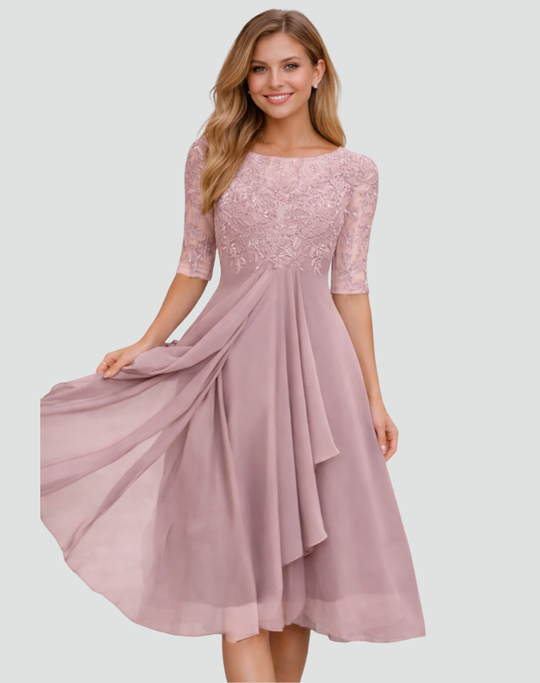 Women's Floral Lace Overlay Midi Dress