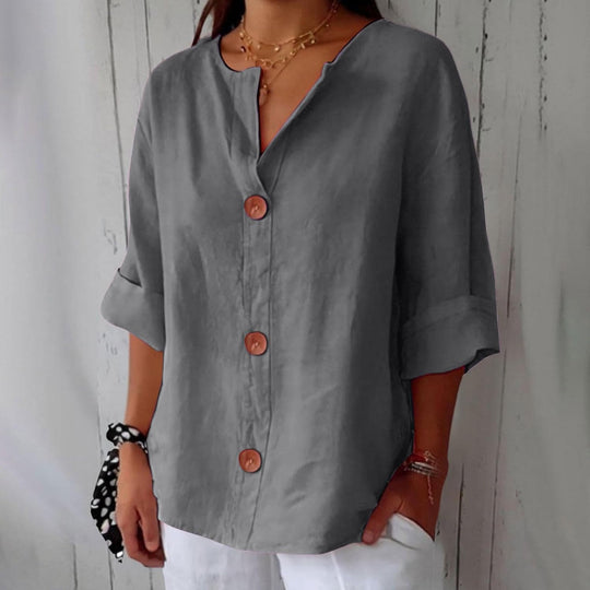 Women's Relaxed Button Front Blouse with Rolled Sleeves
