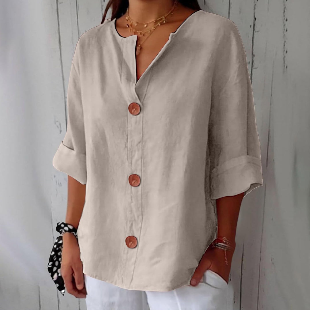 Women's Relaxed Button Front Blouse with Rolled Sleeves