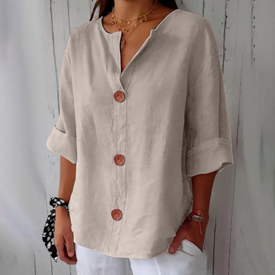 Women's Relaxed Button Front Blouse with Rolled Sleeves