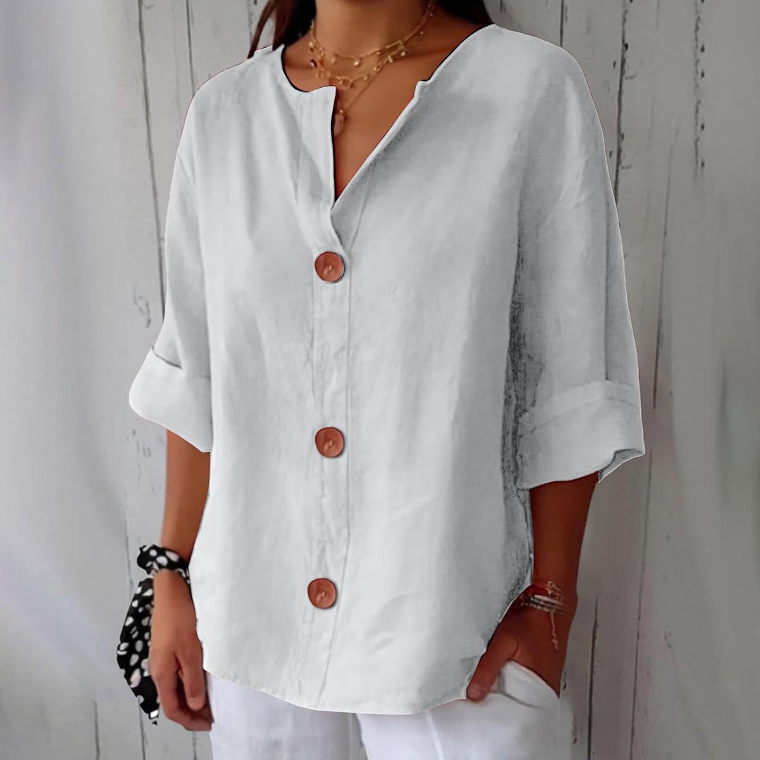 Women's Relaxed Button Front Blouse with Rolled Sleeves