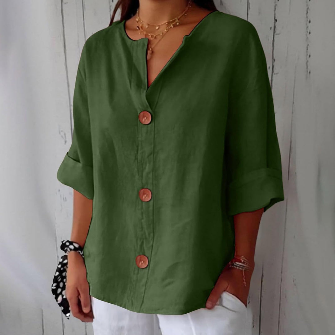 Women's Relaxed Button Front Blouse with Rolled Sleeves
