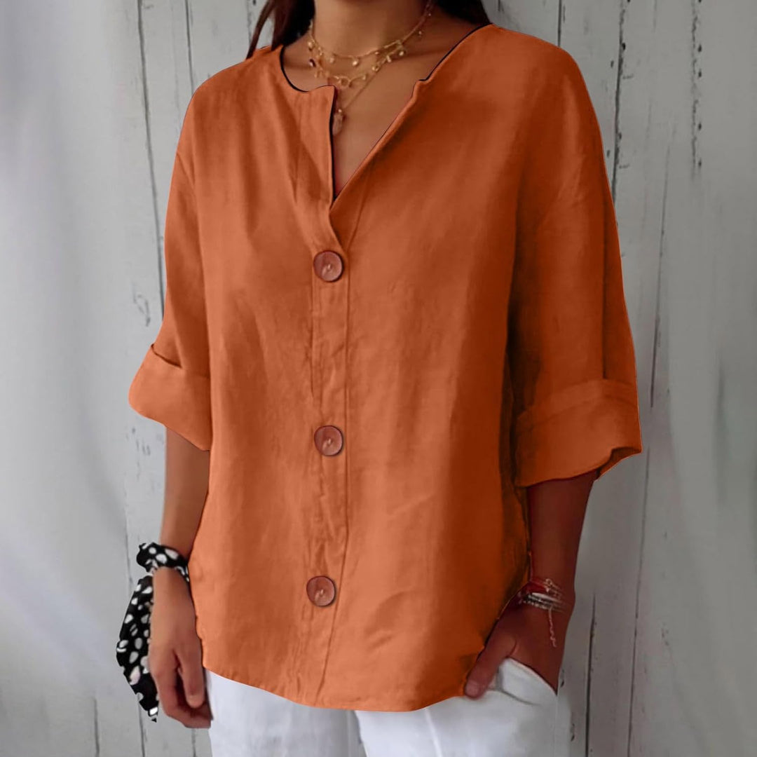 Women's Relaxed Button Front Blouse with Rolled Sleeves