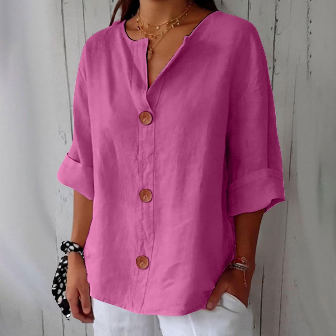 Women's Relaxed Button Front Blouse with Rolled Sleeves