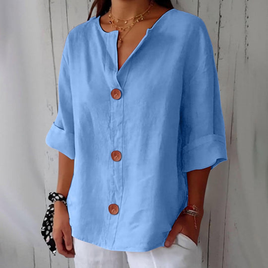 Women's Relaxed Button Front Blouse with Rolled Sleeves