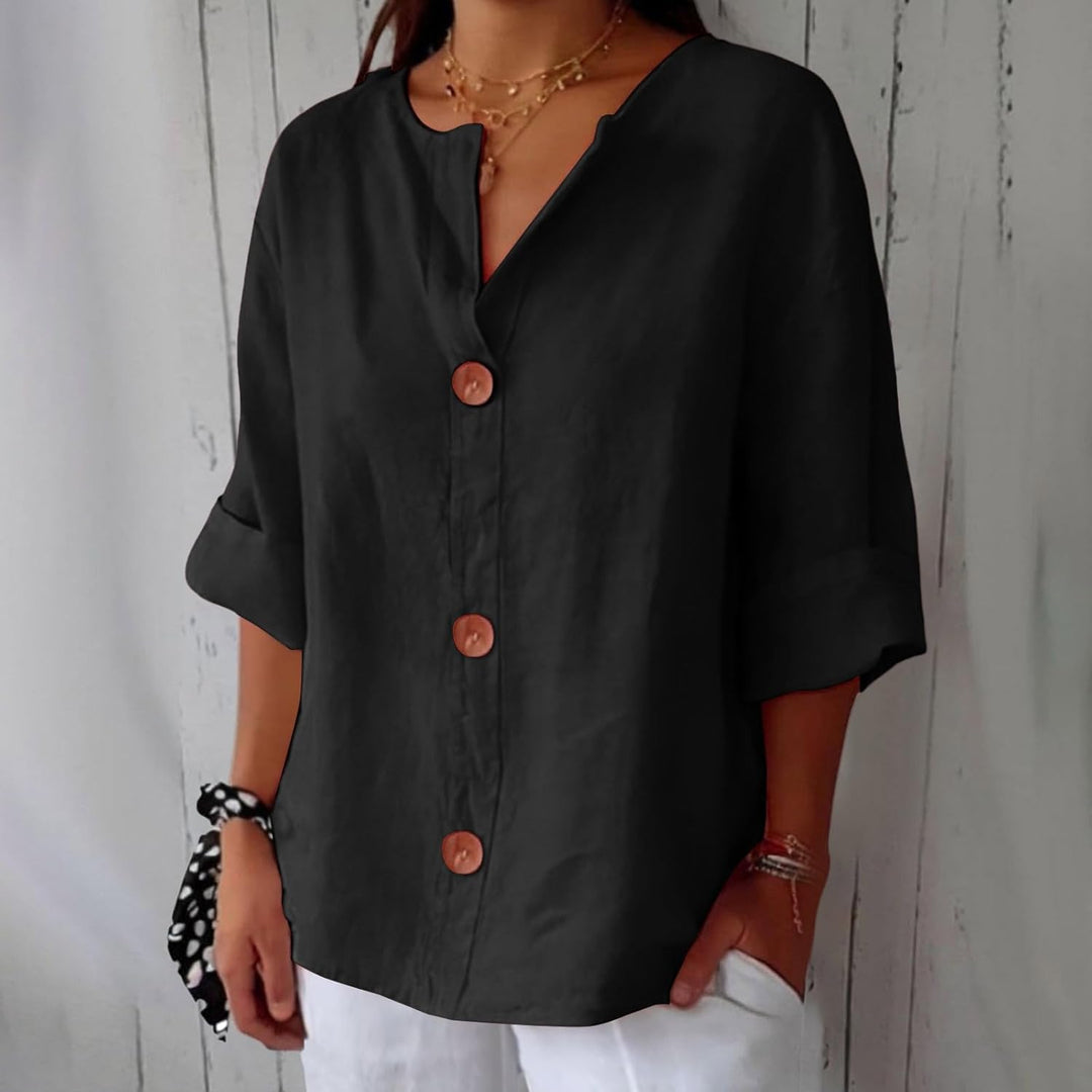 Women's Relaxed Button Front Blouse with Rolled Sleeves