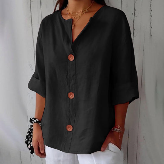Women's Relaxed Button Front Blouse with Rolled Sleeves