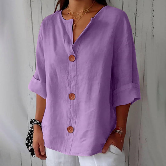 Women's Relaxed Button Front Blouse with Rolled Sleeves