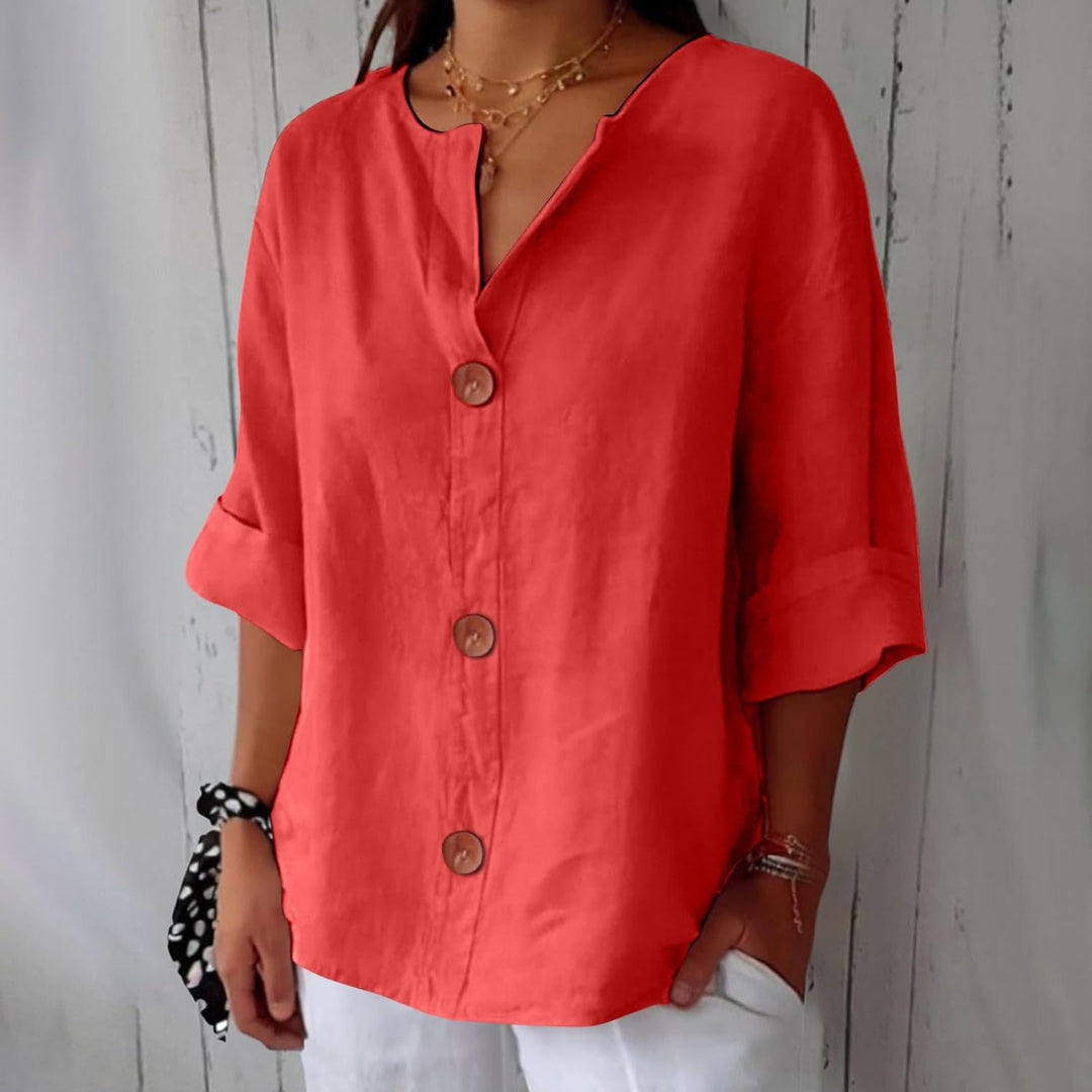 Women's Relaxed Button Front Blouse with Rolled Sleeves