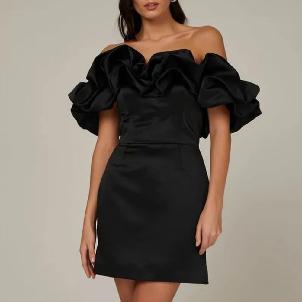 Women's Elegant Off-Shoulder Ruffle Sleeve Mini Dress