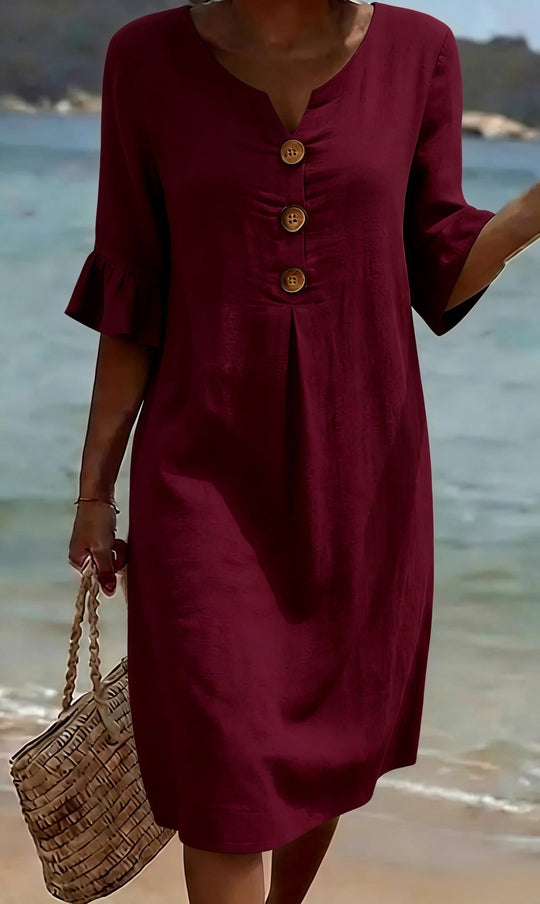 Damen Midi-Kleid mit Knopfdetails und luftigem Schnitt