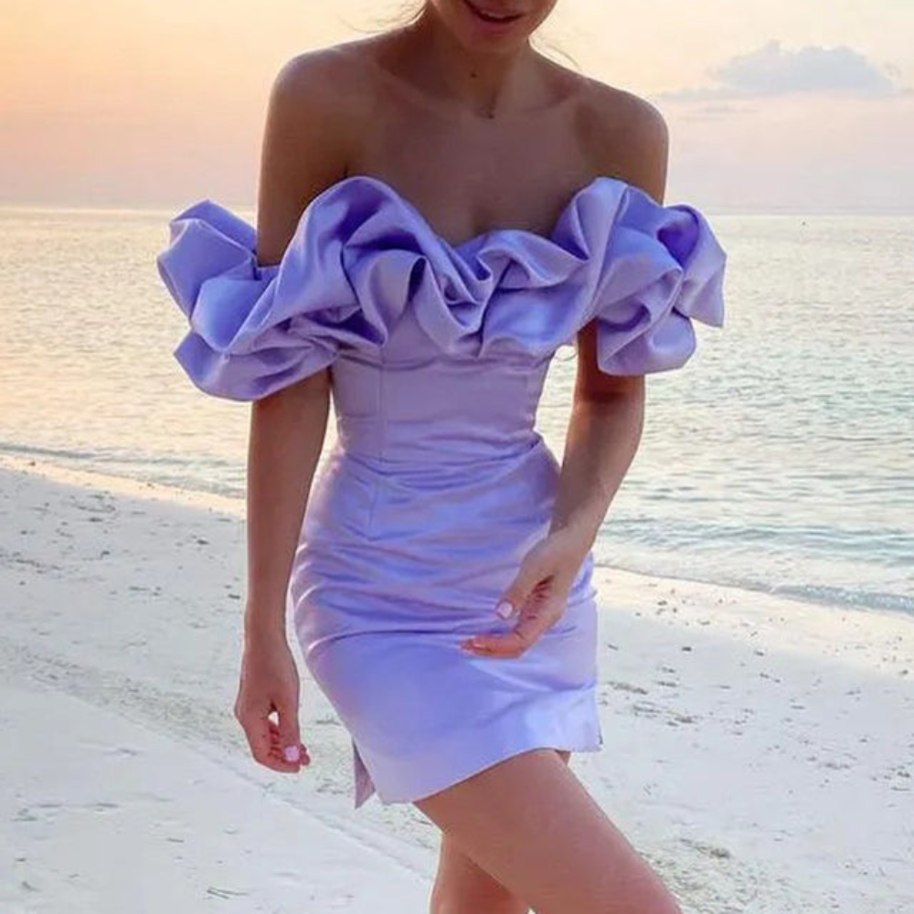 Women's Elegant Off-Shoulder Ruffle Sleeve Mini Dress