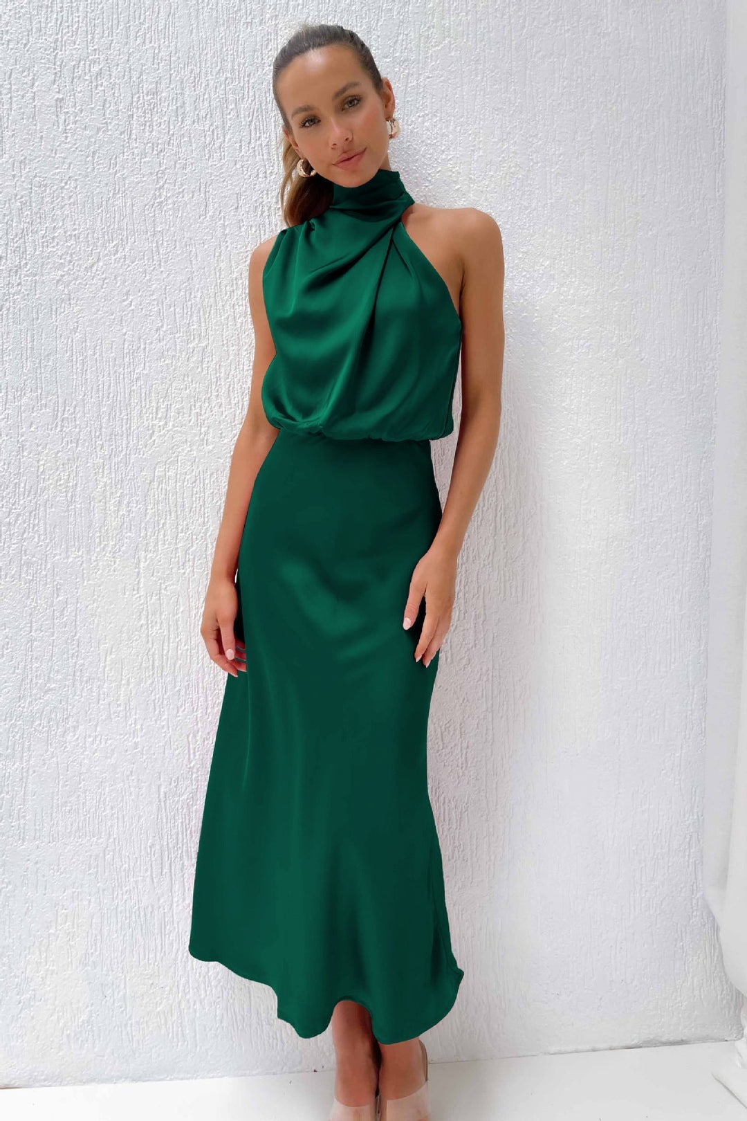 Women's Halter Neck Maxi Dress with Draped Bodice