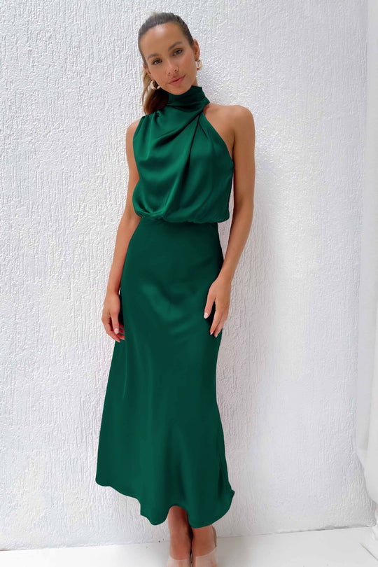 Women's Halter Neck Maxi Dress with Draped Bodice