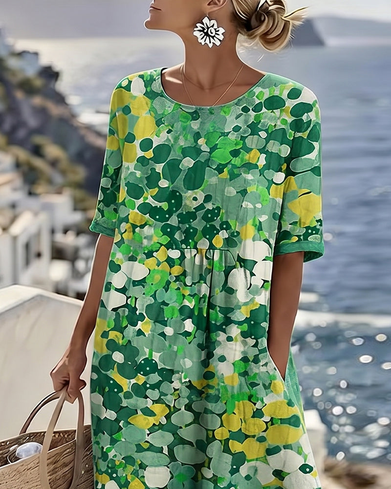 Damen Midikleid mit abstraktem Blumenmuster