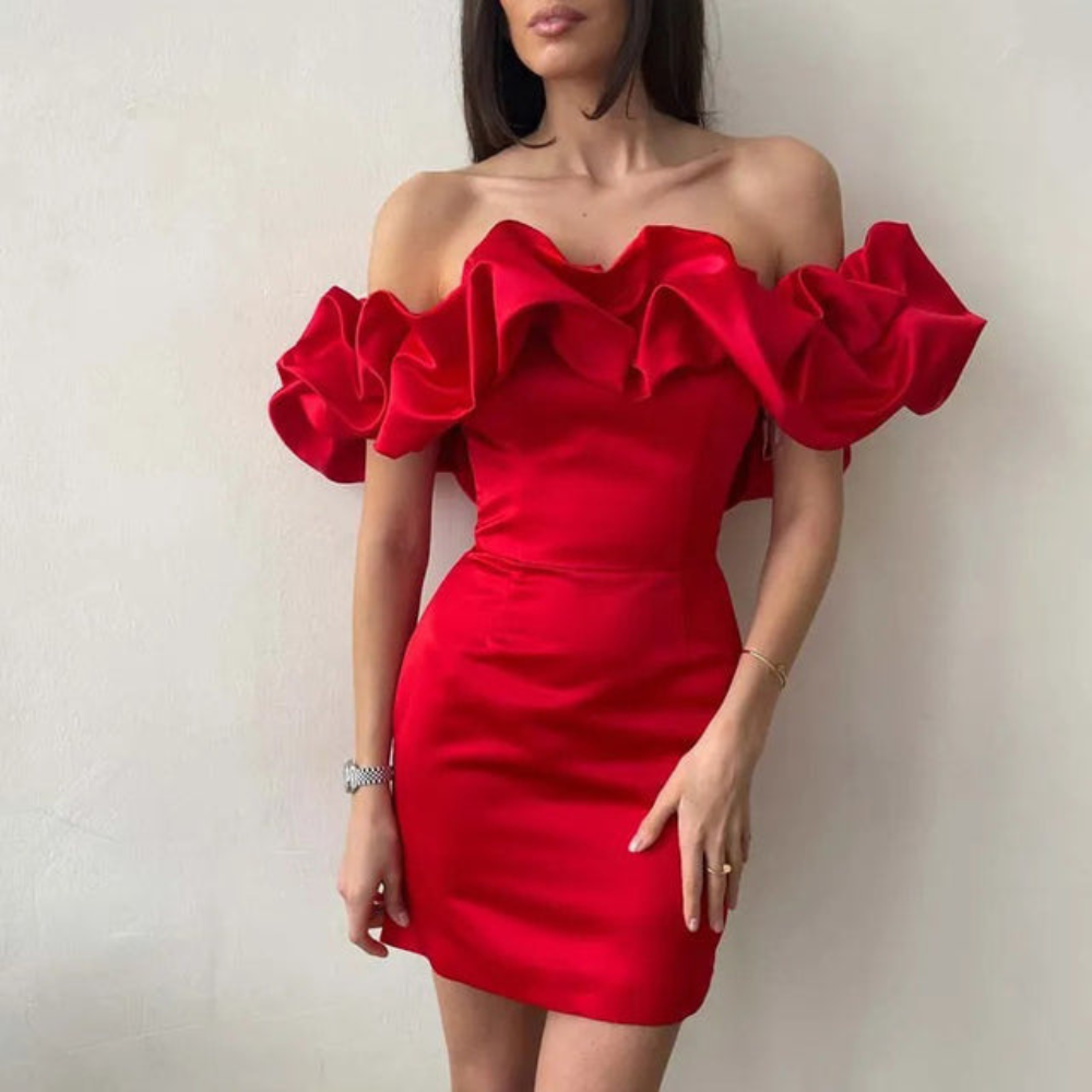 Women's Elegant Off-Shoulder Ruffle Sleeve Mini Dress