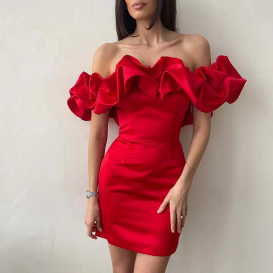 Women's Elegant Off-Shoulder Ruffle Sleeve Mini Dress