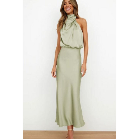 Women's Satin Halter Neck Maxi Dress