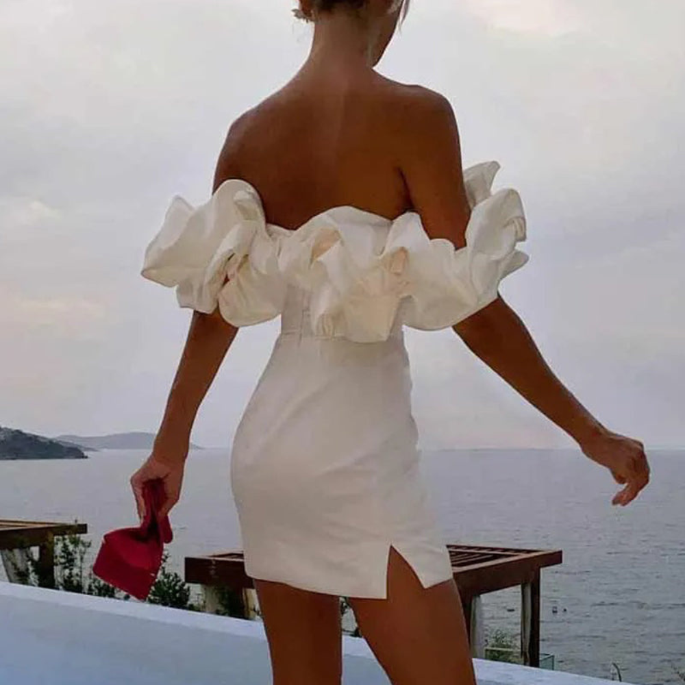 Women's Elegant Off-Shoulder Ruffle Sleeve Mini Dress