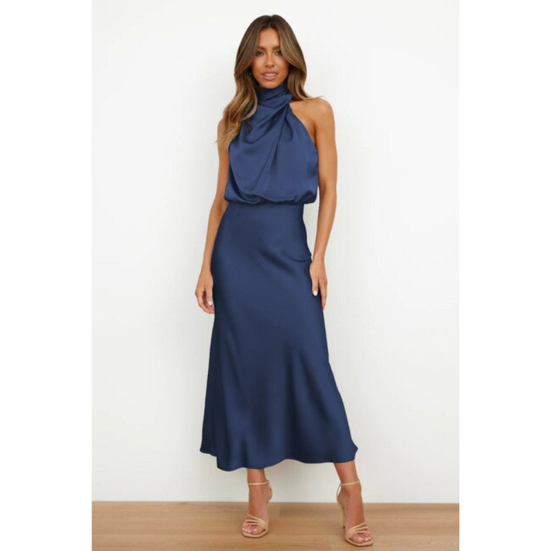 Women's Satin Halter Neck Maxi Dress