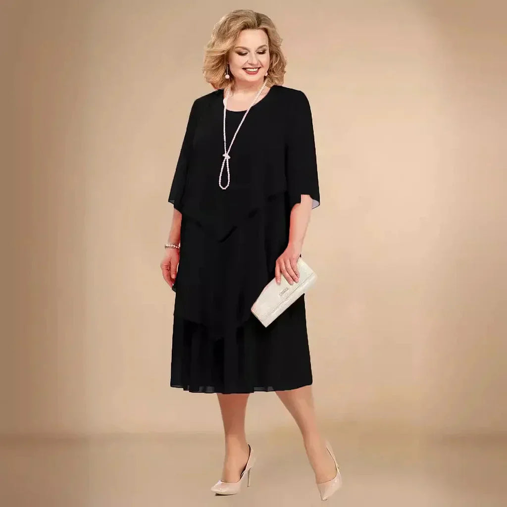 Women's Elegant Layered Chiffon Midi Dress