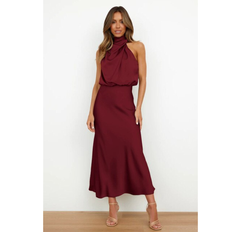 Women's Satin Halter Neck Maxi Dress