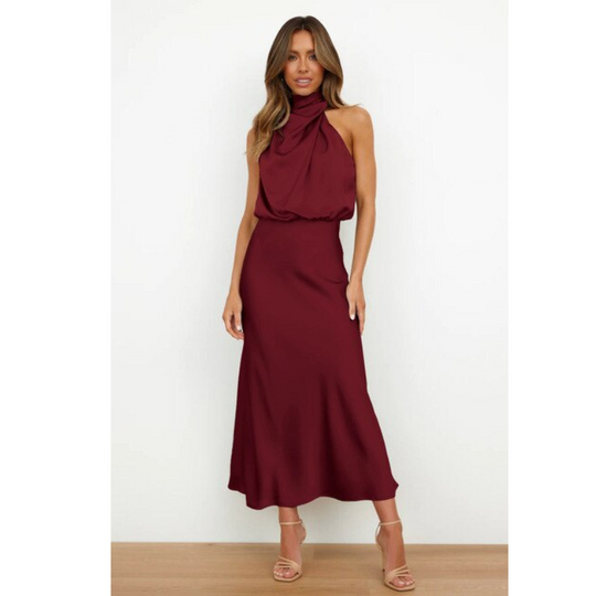 Women's Satin Halter Neck Maxi Dress