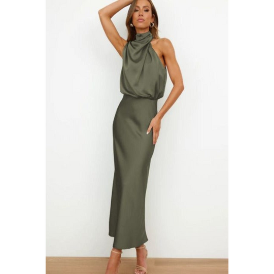 Women's Satin Halter Neck Maxi Dress