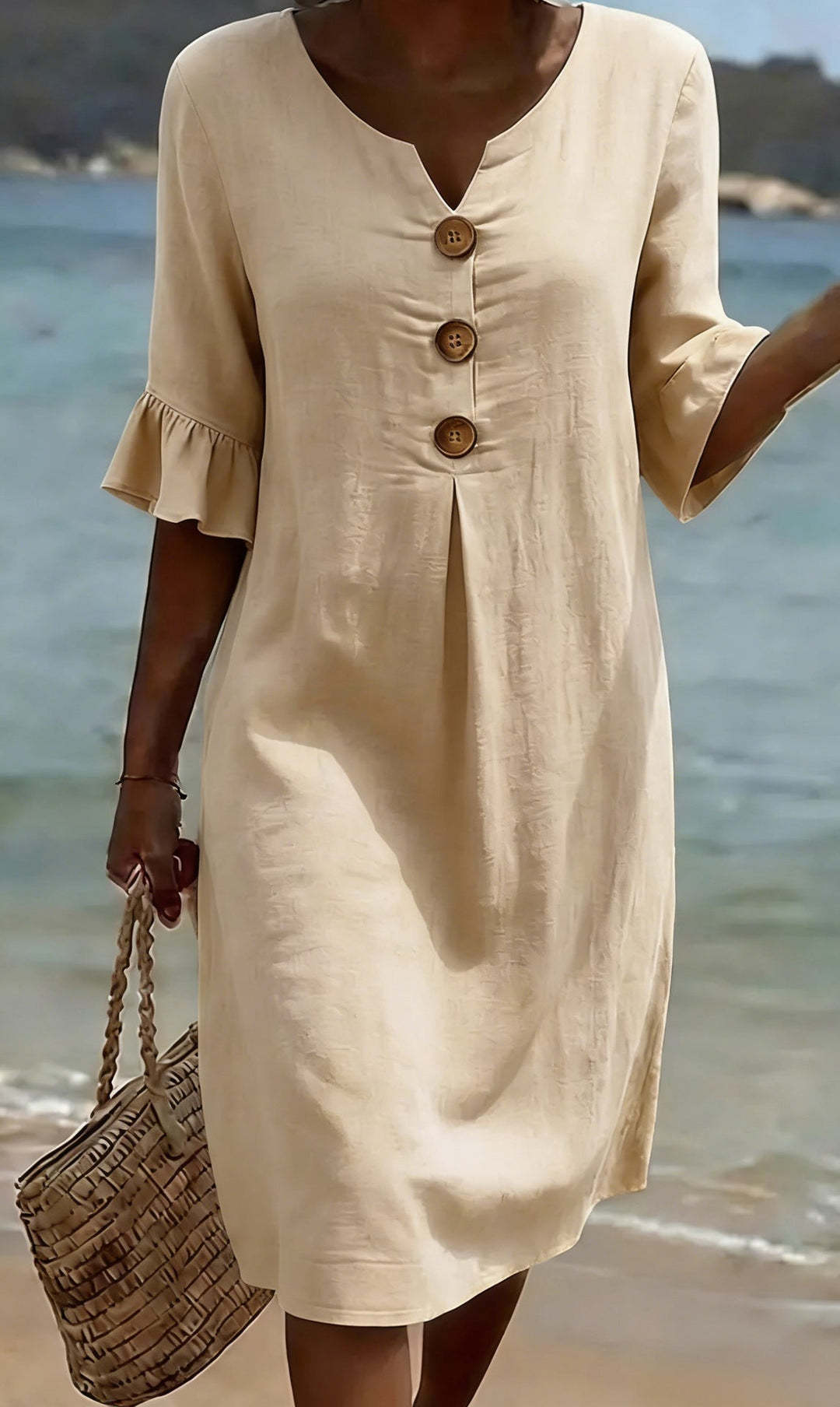 Damen Midi-Kleid mit Knopfdetails und luftigem Schnitt