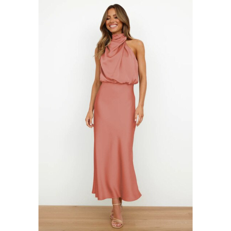 Women's Satin Halter Neck Maxi Dress