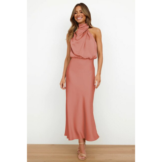 Women's Satin Halter Neck Maxi Dress