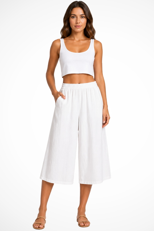 Damen Culotte-Hose mit weitem Bein und Taschen, gekürzt