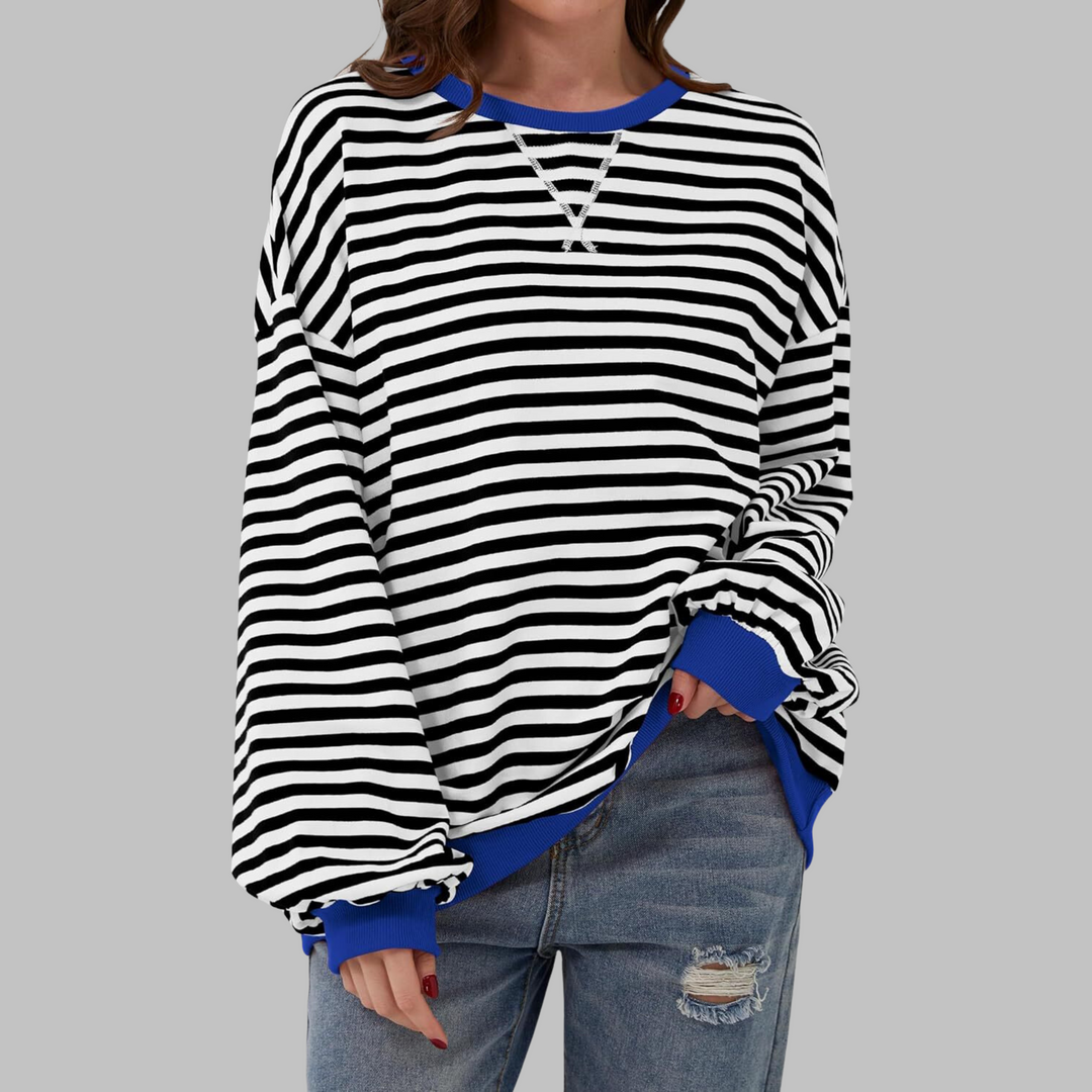 Women's Oversized Striped Crew Neck Sweatshirt