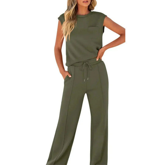Women's Casual Sleeveless Top & Wide Leg Lounge Pants Set